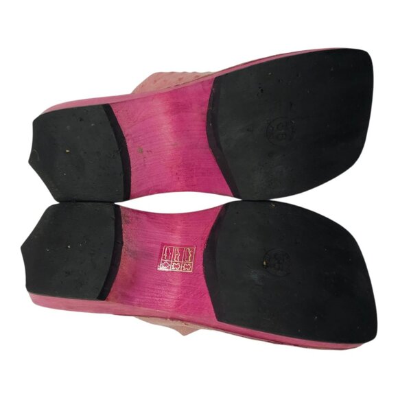 Claudia Ciuti Studded Clogs Mule Women US 6 EU 36 Pink Textured Ostrich Leather - Picture 7 of 16